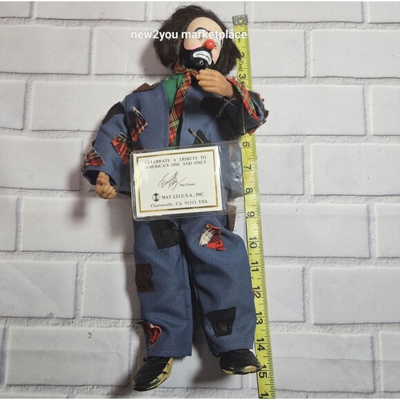 VINTAGE EMMETT KELLY CLOWN WEARY WILLIE WIND UP ANIMATED MUSICAL 13" DOLL w/ COA - Picture 2 of 9